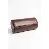 4’lü Deri Saat Kutusu Silindir Tasarım Taşınabilir Saat Saklama Organizer 24x11x7 cm(Taba)