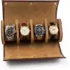 4’lü Deri Saat Kutusu Silindir Tasarım Taşınabilir Saat Saklama Organizer 24x11x7 cm(Taba)