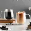 ARVALE Çift Cidarlı Cam Kupa Ev Ofis Fincanı Çift Katlı Isı Yalıtımlı Kulplu Cam Bardak (2 Adet Helsinki 250 ml)