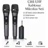 Profesyonel Çiftli Kablosuz Mikrofon Seti Karaoke Şarj Edilebilir 50 Metre