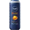 NIVEA MEN Erkek Sports Duş Jeli, 500 ml, 3ü 1 Arada Kullanım, Vücut, Yüz ve Saç, 24 Saat Ferahlık, Enerji Veren Koku