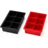 Deconox 2 Adet 6 Gözlü Dev Boy Silikon Buz Kalıbı, Siyah ve Kırmızı Kare Küp Buzluk, 16x12 cm Büyük Buz Küpü Kalıbı 2’li Set, Soğuk İçecek Kokteyl Limonata Kahve Sunumları İçin Esnek Buz Kalıbı