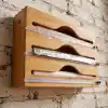 Deconox 3 Bölmeli Doğal Bambu Folyoluk ve Streç Film Kesici Organizer - Sürgülü Bıçaklı Çekmece İçi Düzenleyici Pişirme Kağıdı ve Alüminyum Folyo Standı Mutfak Organizeri (35,5 x 22 x 7 cm)