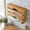 Deconox 3 Bölmeli Doğal Bambu Folyoluk ve Streç Film Kesici Organizer - Sürgülü Bıçaklı Çekmece İçi Düzenleyici Pişirme Kağıdı ve Alüminyum Folyo Standı Mutfak Organizeri (35,5 x 22 x 7 cm)