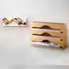 Deconox 3 Bölmeli Doğal Bambu Folyoluk ve Streç Film Kesici Organizer - Sürgülü Bıçaklı Çekmece İçi Düzenleyici Pişirme Kağıdı ve Alüminyum Folyo Standı Mutfak Organizeri (35,5 x 22 x 7 cm)