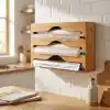 Deconox 3 Bölmeli Doğal Bambu Folyoluk ve Streç Film Kesici Organizer - Sürgülü Bıçaklı Çekmece İçi Düzenleyici Pişirme Kağıdı ve Alüminyum Folyo Standı Mutfak Organizeri (35,5 x 22 x 7 cm)