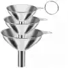 MallArt® Paslanmaz Çelik Mini Huni Seti (3lü) - 7.5 cm, 5.5 cm, 4.5 cm Dar Ağızlı Sıvı ve Baharat Hunisi, Tutucu Halkalı Mutfak ve Şişe Aktarma Seti