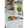Paslanmaz Çelik Kesme Tahtası, 304 Çelik, Antibakteriyel Yüzey, Kaydırmaz Taban Sistemi, Özel Kanal Yapılı, 23x34 cm, 1.5 mm Kalınlık, 900gr