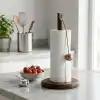 Deconox Doğal Bambu Bohem Top Tutacaklı Kağıt Havluluk - Dekoratif Ahşap Stand (30x14 cm, Kahve ve Bambu Renk Seçenekli, 1 Adet) (KAHVE)