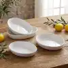 Deconox 3lü Porselen Büyük Boy Kayık Tabak Seti - Minimalist Beyaz Sunum Tabağı Çukur Mezelik Kahvaltılık ve Servis Tabağı (19 x 12 x 3.5 cm)