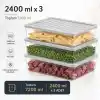 Derin Dondurucu 3 Parça Plastik Saklama Kabı Seti, 7200ml, Buzluk Düzenleyici Şeffaf Kap, Buzdolabı Gıda Erzak Kapaklı Depolama Kutusu, 2400ml x3 (Antrasit, 7200, Mililitre)