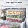 Derin Dondurucu 3 Parça Plastik Saklama Kabı Seti, 7200ml, Buzluk Düzenleyici Şeffaf Kap, Buzdolabı Gıda Erzak Kapaklı Depolama Kutusu, 2400ml x3 (Antrasit, 7200, Mililitre)