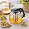 Cam Demlik 900ml, Paslanmaz Çelik Süzgeçli Filtreli Çaydanlık, Çay, Bitki Çayı Süzgeci, Isıya Karşı Dayanıklı Pratik Üst Kısım Tek Parça (Siyah, 900, Mililitre)