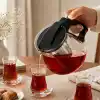 Cam Demlik 900ml, Paslanmaz Çelik Süzgeçli Filtreli Çaydanlık, Çay, Bitki Çayı Süzgeci, Isıya Karşı Dayanıklı Pratik Üst Kısım Tek Parça (Siyah, 900, Mililitre)