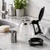 Cam Demlik 900ml, Paslanmaz Çelik Süzgeçli Filtreli Çaydanlık, Çay, Bitki Çayı Süzgeci, Isıya Karşı Dayanıklı Pratik Üst Kısım Tek Parça (Siyah, 900, Mililitre)