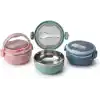 Deconox 700 ml Paslanmaz Çelik Yemek Kabı, Kaşıklı, Saplı ve Kilitli Yuvarlak Lunch Box, Mavi Yeşil Pembe Renk Seçenekli, 12x11x13cm Kapaklı Saklama ve Taşıma Kabı