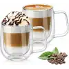 Vicloon Çift Duvar Cam Kupa, Isı Yalıtımlı Bardak Bardak, Saplı 250 ml, Çay Su Bardakları, Kahve, Süt, Cappuccino, Espresso, Şeffaf Bira, 2li Set