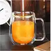 Vicloon Çift Duvar Cam Kupa, Isı Yalıtımlı Bardak Bardak, Saplı 250 ml, Çay Su Bardakları, Kahve, Süt, Cappuccino, Espresso, Şeffaf Bira, 2li Set
