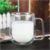 Vicloon Çift Duvar Cam Kupa, Isı Yalıtımlı Bardak Bardak, Saplı 250 ml, Çay Su Bardakları, Kahve, Süt, Cappuccino, Espresso, Şeffaf Bira, 2li Set