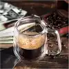 Vicloon Çift Duvar Cam Kupa, Isı Yalıtımlı Bardak Bardak, Saplı 250 ml, Çay Su Bardakları, Kahve, Süt, Cappuccino, Espresso, Şeffaf Bira, 2li Set