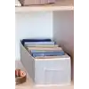 Dolap içi Pantolon Düzenleyici Saklama Kutusu Organizer (Beyaz - Gri Çizgili)
