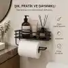 Alper Banyo Yapışkanlı Siyah Raflı Solo Havlu Askısı, Delmeden Montaj Banyo ve Mutfak Duvar Tipi Havluluk Organizer