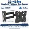 32–43 İnç Hareketli TV Duvar Askı Aparatı – Ayarlanabilir Metal, VESA 75x75 / 100x100 / 200x150 / 200x200 mm, 20 kg Taşıma Kapasitesi (50-CM)