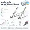 PrimeX ADS-AL05 Alüminyum Ayarlı Laptop Standı, MacBook Notebook Yükseltici Tutucu, Katlanabilir Taşınabilir Ergonomik Laptop Altlığı, 10-16 İnç Uyumlu, Kaymaz Silikon Destekli Gümüş Stand