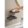 ATA HOME Banyor 6Lı Banyo Seti Yapışkanlı Banyo Düzenleyici Şampuanlık Diş Fırçalık Sabunluk Askılık Takımı Siyah