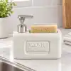 Deconox 1 Adet Paslanmaz Çelik Pompalı Porselen Sıvı Sabunluk, Bulaşık Süngeri Yuvalı Tezgâh Üstü Deterjanlık, Mutfak, Banyo ve Lavabo İçin Sabun Dispenseri, Düzenleyici Hazneli, Asorti Renk