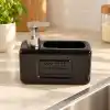 Deconox 1 Adet Paslanmaz Çelik Pompalı Porselen Sıvı Sabunluk, Bulaşık Süngeri Yuvalı Tezgâh Üstü Deterjanlık, Mutfak, Banyo ve Lavabo İçin Sabun Dispenseri, Düzenleyici Hazneli, Asorti Renk