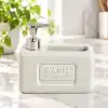Deconox 1 Adet Paslanmaz Çelik Pompalı Porselen Sıvı Sabunluk, Bulaşık Süngeri Yuvalı Tezgâh Üstü Deterjanlık, Mutfak, Banyo ve Lavabo İçin Sabun Dispenseri, Düzenleyici Hazneli, Asorti Renk