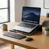 Deconox Metal Laptop Standı, Siyah Dizüstü Bilgisayar Yükseltici Stand, 38x26 cm Havalandırma Delikli Ergonomik Açılı Notebook Standı, Özel Boyalı Masaüstü Laptop Yükseltici