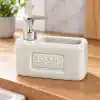 Deconox 1 Adet Paslanmaz Çelik Pompalı Porselen Sıvı Sabunluk, Bulaşık Süngeri Yuvalı Tezgâh Üstü Deterjanlık, Mutfak, Banyo ve Lavabo İçin Sabun Dispenseri, Düzenleyici Hazneli, Asorti Renk