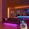 AmberLED 5 Metre RGB Şerit LED Seti - Bluetooth Uygulama Kontrollü - Müziğe Duyarlı 5050 3 Çipli Tak Çalıştır - Adaptör Dahil - İç Mekan Silikonsuz Aydınlatma