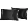 Ipeksi Saten 50x70 Cm Yastık Kılıfı 2 Adet, Kıvırcık Saçlar,Dalgalı ve Düz saçlar, Bordo 2 Adet Hediye Saten Toka,Cilt Dostıu,Cilt Bakım,Kozmetik,Hediyelik,Çeyizlik kullanılabilir (Siyah)