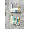 ATA HOME Banyor Yapışkanlı Banyo Rafı, 2li Banyo Düzenleyici Organizer Duş Şampuanlık, Plastik Beyaz