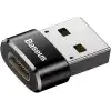 Baseus, Bilgisayar/Telefon Mini Hub Adaptörü, Siyah, 3A, Giriş: USB Type A 2.0, Çıkış: USB Type C,Seyahat Boy, Hafif