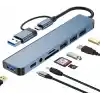 Coverzone Çoklayıcı Adaptör 8 in 1 USB/Type-c To USB A, USB C Macbook uyumlu Çevirici Adaptör Çok Portlu Çoklayıcı 8in1 USB HUB Titanyum Renk BYL2218TU