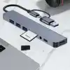 Coverzone Çoklayıcı Adaptör 8 in 1 USB/Type-c To USB A, USB C Macbook uyumlu Çevirici Adaptör Çok Portlu Çoklayıcı 8in1 USB HUB Titanyum Renk BYL2218TU