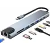 Coverzone 8 in 1 Type C to 2 Port USB 3.0 2 SD Kart TF Kart HDMI RJ45 2PD Kablolu Adaptör iphone 15 Serisi Uyumlu Type C Girişli Android Cihazlara Uyumlu ZR38