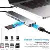 Coverzone 8 in 1 Type C to 2 Port USB 3.0 2 SD Kart TF Kart HDMI RJ45 2PD Kablolu Adaptör iphone 15 Serisi Uyumlu Type C Girişli Android Cihazlara Uyumlu ZR38