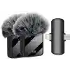 Coverzone Kablosuz Yaka Mikrofonu Çiftli Mikrofon iPhone 15 16 17 ile Uyumlu TYPE-C/Lightning Portlu Telefon PC Tablet Video Kayıt Röportaj Canlı Yayın Vlog Kablosuz Mikrofon F15-2
