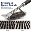 Bluefox Paslanmaz Çelik Izgara Mangal Temizleme Fırçası | Kazıyıcılı, 360º Kapsamlı, 3 Başlı, Ergonomik Tutacaklı Barbekü Fırçası