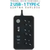 Akım Korumalı Priz, 3x Priz Soketi, 2x Usb Girişi, 1x Type-C Girişi, Tasarruflu Uzatma Kablosu, Çocuk Korumalı Adaptör (2 Metre)