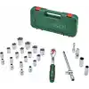 Bosch 1/2 inç cırcır, 25 parçalı set (güçlü mandal; 768 Nmye kadar yüksek tork; kilitleme düğmesi; sezgisel yön değişimi; kavisli boyun; ergonomik yumuşak sap; 24 aksesuar; çanta)