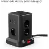 SMAYLİNG Kule Tipi Çoklu Priz - 3 USB-A + 1 Type-C Çıkışlı, Akım Korumalı, Tek Tuş Kontrollü Masaüstü Priz