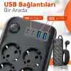 Babilden 2 Metre Termal Akım Korumalı 10lu Priz Çoklayıcı, 2 USB 2 Type-C Girişli 16A 4000W Onlu Dönüştürücü Uzatma Kablosu 10 Adet Anahtarlı Giriş Masaüstü Duvar Çoklu Prizi