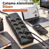 Babilden 2 Metre Termal Akım Korumalı 10lu Priz Çoklayıcı, 2 USB 2 Type-C Girişli 16A 4000W Onlu Dönüştürücü Uzatma Kablosu 10 Adet Anahtarlı Giriş Masaüstü Duvar Çoklu Prizi