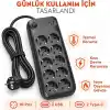 Babilden 2 Metre Termal Akım Korumalı 10lu Priz Çoklayıcı, 2 USB 2 Type-C Girişli 16A 4000W Onlu Dönüştürücü Uzatma Kablosu 10 Adet Anahtarlı Giriş Masaüstü Duvar Çoklu Prizi